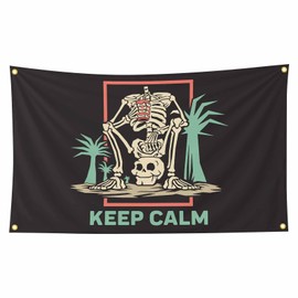 Coconut Tree Skull Upside Down Flag 3x5 Feet College Dorm Room Decor Man Cave Frat Wall Tapestry Indoor and Outdoor Party Decoration