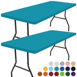 Smiry Rectangle Picnic Table Cloth 2 Pack, Waterproof Elastic Fitted Tablecloths for 4 Foot Tables, Washable Polyester Table Cover for Camping, Indoor and Outdoor (Teal, 24"x48")