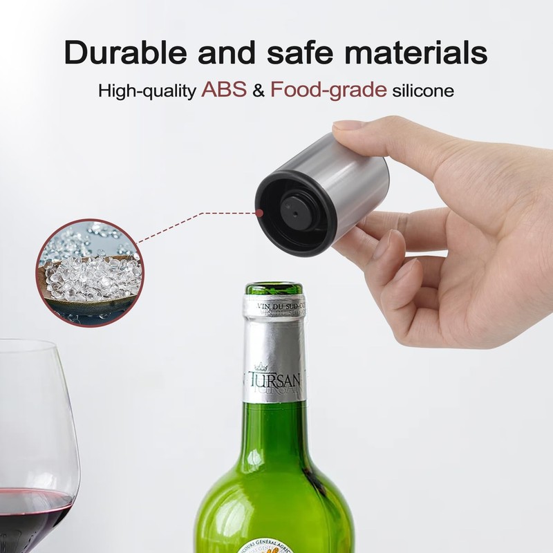 ELMWAY Wine Stopper, Stainless Steel Wine Bottle Stopper, Mini Vacuum