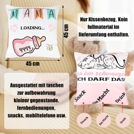 Merclix Pregnancy Announcement Idea Cushion Cover 45 x 45 cm with 3 Pockets Gifts for Pregnant Women Pregnancy Gift for Mother Gifts for Expectant Mothers Expectant Mum Gift from Man