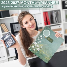 Monthly Planner 2025-2027 - JUL 2025 - JUN 2027 Academic Planner 2025-2026, 24 Monthly Calendar 2025-2027, Calendar with Tabs, Inner Pocket, Thick Paper (8.3" x 11",Green, Back Pocket)