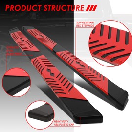 Auto Dynasty Flat Running Boards with Red Step Plate Compatible with 2009-2024 Dodge Ram 1500 2500 3500 Crew Cab, Stainless Steel Side Nerf Bar, 5.5 Inches Step Bars, Black Painted Finish