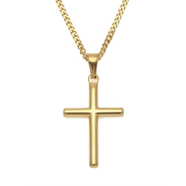 FZTN Jewelry Gold Cross Religious Necklace for Men Women 20 Inch Curb Cuban Chain Necklace 18K Gold Plated Stainless Steel Fashion Jewelry