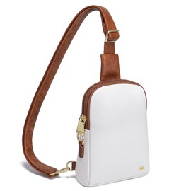 INICAT Travel Small Sling Bag Leather Crossbody Bags for Women Fanny Packs Cross Body Bag for Woman Cross Body Purses(Brown White Anti Theft Large)