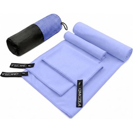 Toallas Deportivas Secado Rápido de Microfibra 3 Pack, Toalla de Viaje Ligera y Portatil, con Una Bolsa, Toalla Deportiva para Playa, Natación, Yoga (Morado taro, 11.8*11.8in+15.7*31.5in+30*60in)