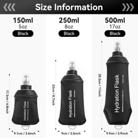 AXEN 250ML Soft Flask, TPU Foldable Running Hydration Flask, Soft Collapsible Water Bottle for Hydration Pack Cycling Marathon Running Hiking, Black