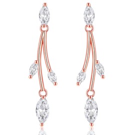 CERSLIMO Wedding Earrings Rose Gold 5A Cubic Zirconia Long Stud Earrings 45 mm Rose Gold-Plated for Bride with Gift Box Gifts Women Ladies Engagement Party, Gemstone