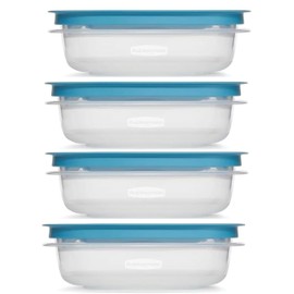 Utensilux Rubber maid 1.25 Cup Flex & Seal Leak Proof Lids Food Storage Container Set, Teal, Clear Meal Prep Flex Containers, 4 Piece Bundle Set