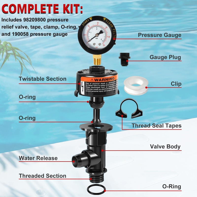 98209800 Manual Air Relief Valve Assembly with Pool Filter Pressure