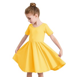 Stelle Toddler/Girls Knee-Length Short Sleeve Casual A-Line Twirly Skater Dress (A02-Yellow (without Pocket), 3T)
