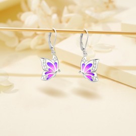 LOOVE Butterfly Earrings Sterling Silver Drop Dangle Earrings Butterfly Jewelry for Women Silver Leverback Earrings