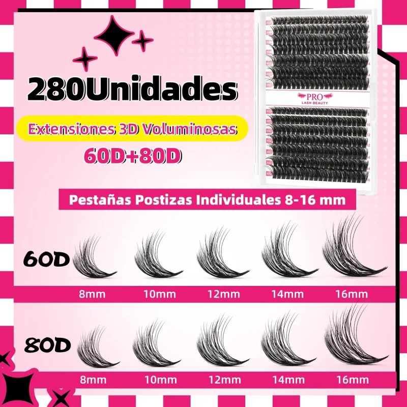 Kit De Extensiones De Pestañas Efecto 3d 40d+60d+80d Mixtas
