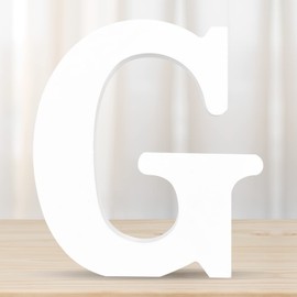 DEEZOMO 4 Inch 3D White Wooden Letters, Unfinished Wooden Alphabet Letters for Wall Decor Decorative - Wood Crafts Standing Letters Slices Sign Board Decoration for Party Decor DIY Craft（Letter G）