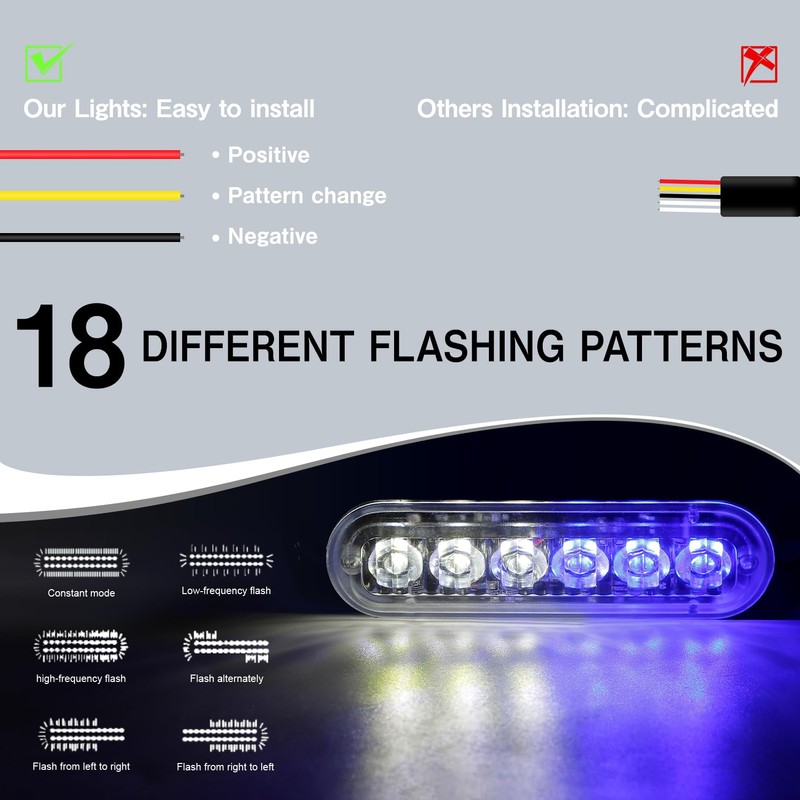 4-Pack 6 LED Amber Strobe Lights Vehicles Trucks Emergency Strobe