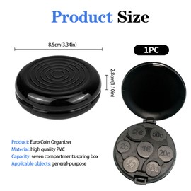 Hard Shell Coin Organiser, Coin Collection Organiser, Multifunctional Portable Coin Dispenser, Small Round Storage Box for Change, 5 Coins per Compartment (Black), black, Classico