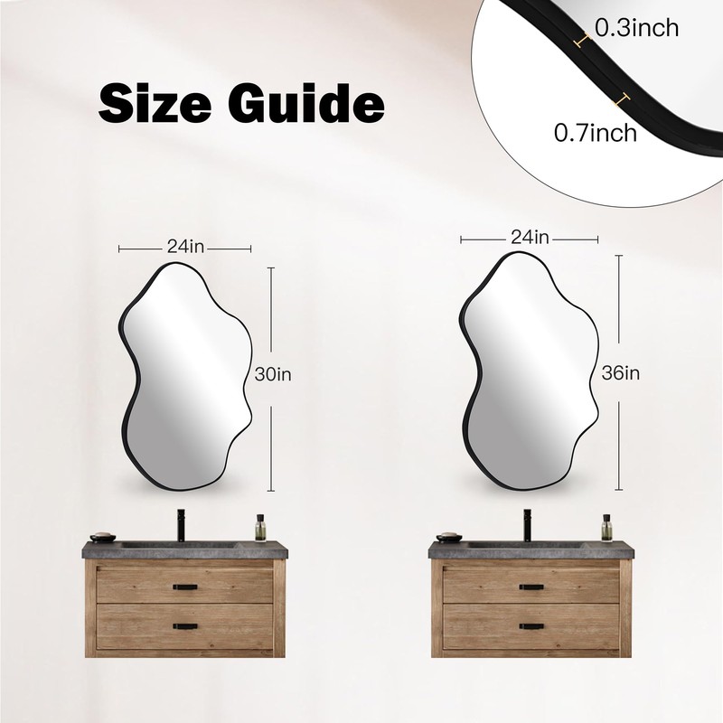 CULER Irregular Black Bathroom Wall Mirror,24 x 36 Inch Asymmetrical