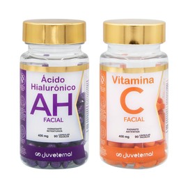 Juveternal Duo Cápsulas Faciales Vitamina C Cápsulas Faciales Ácido Hialúronico 90 cáps c/u Antioxidante Reafirma y Retexturiza la piel