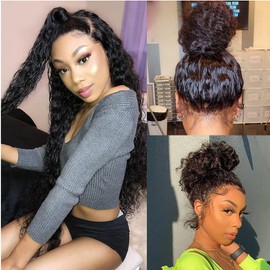 30 Inch 360 Lace Front Wigs Human Hair Pre Plucked Deep Wave Full 360 lace wigs with Baby Hair HD Transparent Lace Frontal Wigs Human Hair Wigs For Black Women Can Make High Ponytail 150 Density