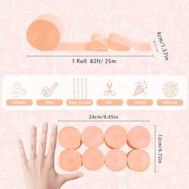 8 Rolls Crepe Paper Streamers, Peach Pink Streamers Party Decorations for Baby Shower Bridal Shower Wedding Bachelorette Party Girls Birthday Boho Decor