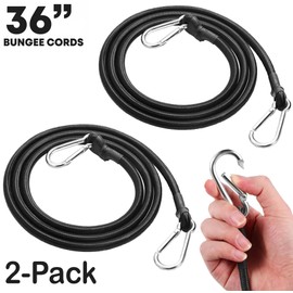3FT/6FT Long Elastic Bungee Cords with Carabiner Clips, Heavy Duty 36"/72" Bungee Straps with Hooks Tie Downs Luggage Rope for Camping Motorcycle Car Trunks Tarps Bike Rack Tent (2PCs 36-Inch)