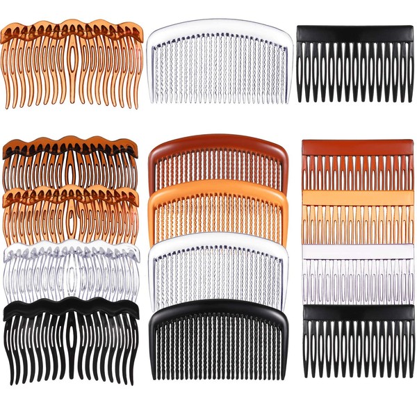 12 Pieces Plastic Side Hair Twist Comb French Twist Comb Hair Clips with Teeth for Fine Hair Accessories Women Girls, 4 Colors (15 Teeth, 17 Teeth, 29 Teeth)