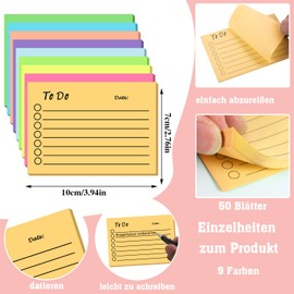 XREE 9 Blöcken Haftnotizen, 450 Blätter To Do Liste Haftnotizblock Linierte Notizzettel Sticky Notes Selbstklebend für Familie Schule Büro (10 X 7cm)