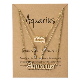 COLORFUL BLING 3Pcs 12 Constellation Zodiac Sign Layered Choker Necklaces Set Letter Astrology Horoscope with Message Card for Women Jewelry -Aquarius Gold