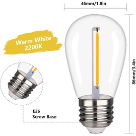FUTIME 15 Pack S14 LED String Light Bulbs, 1W Shatterproof & Waterproof Outdoor Indoor Replacement Bulbs, E26 Base Edison LED Light Bulbs Warm White 2200K. (S14 15Pack)