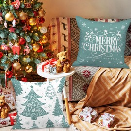 Lanpn White and Green 45x45 Christmas Pillow Covers Set of 4, Decorative 45 cm Winter Snowflake Throw Pillow Case Xmas Cushion Cover for Indoor House Sofa Light Green