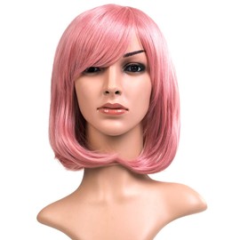 AneShe Short Straight Hair Wig 12 Inches Anime Cosplay Costume Party Wigs (Pink)