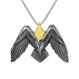 PikaLF Hawk Necklace for Men, Hip Hop Flying Eagle Necklace, Nordic Viking Eagle Head Pendant Necklace with 23.6 Inch Chain, Stainless Steel Punk Rock Bald Eagle Pendant, Stainless Steel