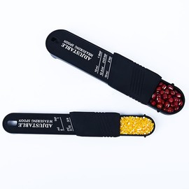 ZAAWUUT Adjustable Measuring Spoons, Set of 2, Measuring Spoons for Measuring Dry Semi Liquid Ingredients for Baking Cooking (Black)