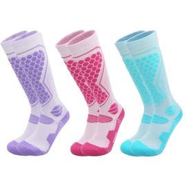 ZANZER Merino Wool Ski Socks - 3 Pairs Thermal Knee High Socks for Snowboarding, Winter Warmth, Cold Weather (AU, Numeric, 00, Regular, Regular, One Size, Purple+Blue+Pink)