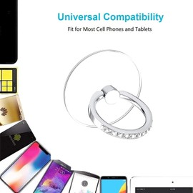 2Pcs Silver Cell Phone Ring Holder Stand Compatible with All Smartphones Accessories Transparent Phone Ring Finger Grip 360 Degrees Rotation Ring Holder for Cell Phone Finger Ring Stand,Grips