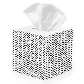 Ilyapa Wooden Tissue Box Cover, White Wood Herringbone Design - Modern Printed White Wooden Tissue Holders