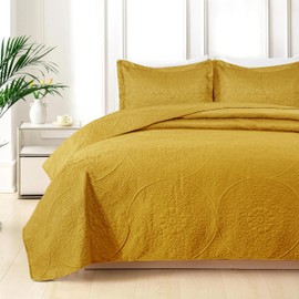 Cotton Passion Quilt Set Microfiber Bedspreads for All Season (Ochre, Full/Queen)