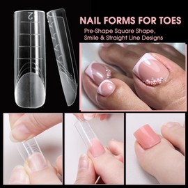 Toe Dual Nail Forms Kit for Polygel 120 PCS Square Reusable Toenail Molds with Scale for Builder Acrylic Nail Extension Gel DIY Beginners with 5pcs Nail Clips Gel Brushes File Cup French Manicure Tool