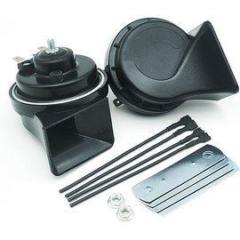 Car Horn 12V Super Loud Electric Waterproof High Low Daul Tone Fit for Any 12 Volt Vehicles Auto Replacement Universal Horn Kit (Black)