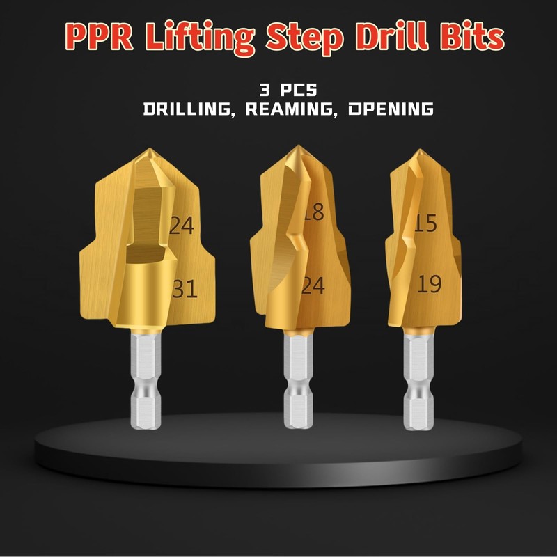 yikinb 3 Pcs PPR Lifting Step Drill Bits,Expansion Repair Drill