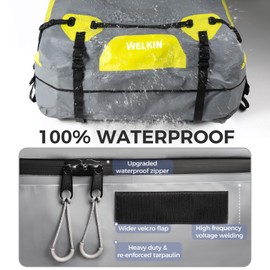 WELKIN Heavy Duty Rooftop Cargo Carrier Bag，Waterproof Car Roof Storage for All Vehicle with/Without Rack, 1 Anti-Slip Mat, 6 Door Hooks, 1 TSA Lock, 1 Storage Bag (15 Cubic Feet)