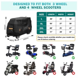 Mobility Scooter Cover, 600D Upgraded Mobility Scooter Storage Cover All-Weather Protection Electric Scooter Cover - 49"x 23"x 39"