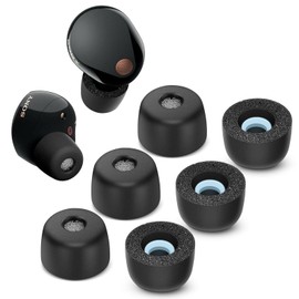 Memory Foam Tips for Sony WF-1000XM5 with Dust Mesh, Anti-Slip Replacement Ear Tips for Sony True Wireless Earphones，Fit in The Charging Case, Perfect Noise Cancellation, 3 Pairs (Large, Black)