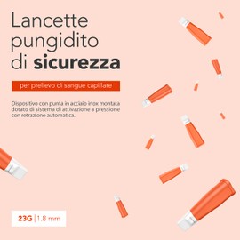 AIESI® Sterile Disposable Lancets with Safety System and Retractable Stainless Steel Tip Needle 23G Securance (Pack of 100)