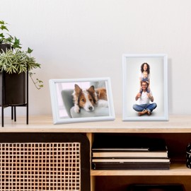 Relaxdays 4 x picture frames, 13 x 18 cm, mount 9 x 13 cm, glass pane, photo frame for standing and hanging, frame, white