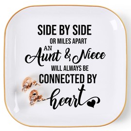COZITED Aunt Gifts from Niece Ring Trinket Dish - Aunt & Niece Will Always Be Connected By Heart, Niece Gifts from Auntie Birthday Christmas Valentines Mother's Day Gifts for Aunt Niece