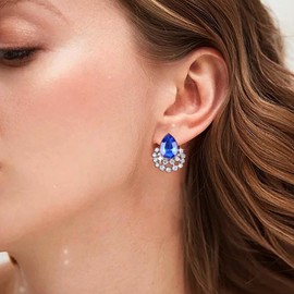 Yienate Crystal Teardrop Stud Earrings Instructions Ruby / Sapphire Water Drop Crystal Dangle Earrings Red Rhinestone Earrings Peacock Feather Shape Crystal Wedding Bridal Earrings Jewellery for