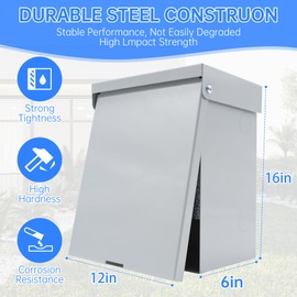 Steel Outdoor Electrical Junction Box, 16 X 12 X 6'' Outdoor Electrical Box Waterproof with Mounting Plate, Wall Mounted Lockable Electrical Junction Box for Indoor/Outdoor