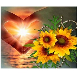 Reofrey DIY Diamond Painting Kits for Adults Love Sunflower, Diamond Art Flower Full Drill Round Rhinestone Diamond Painting Accessories, Cross Stitch Embroidery for Crafts (30x40 cm/ 12x16 inch)