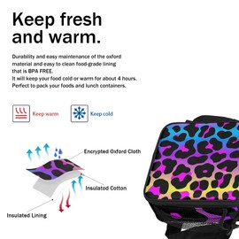 SinSenMa Rainbow Leopard Lunch Bags with Shoulder Strap Cheetah Print Insulated Lunch Boxes for Kid Girls Women Waterproof Thermal Cooler Tote Bag Portable Picnic Bag for School Work Outdoor Gifts