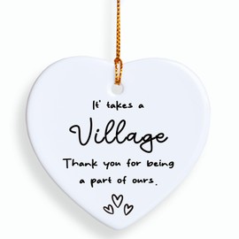 It Takes a Village Heart-Shaped Ceramic Keepsake Ornament | Thank You Gift for Child Care Workers | Appreciation Ornament for Helpers and Caregivers